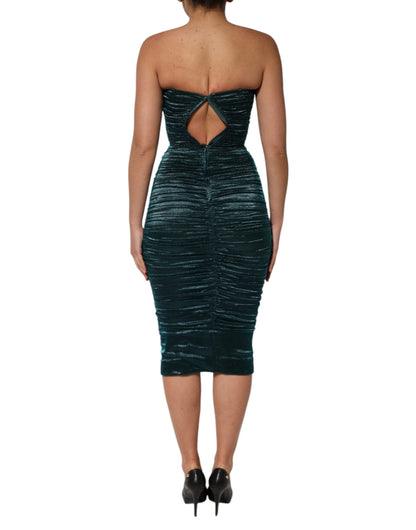 Dolce & Gabbana Grünes trägerloses Kleid aus Seidensatin