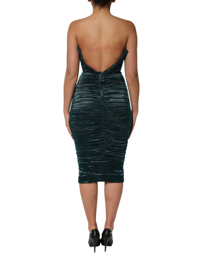 Dolce & Gabbana Grünes trägerloses Kleid aus Seidensatin