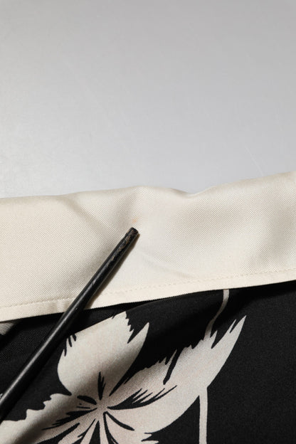 Dolce & Gabbana Schwarzes bedrucktes Seidenhemd mit kurzen Ärmeln Freizeithemd