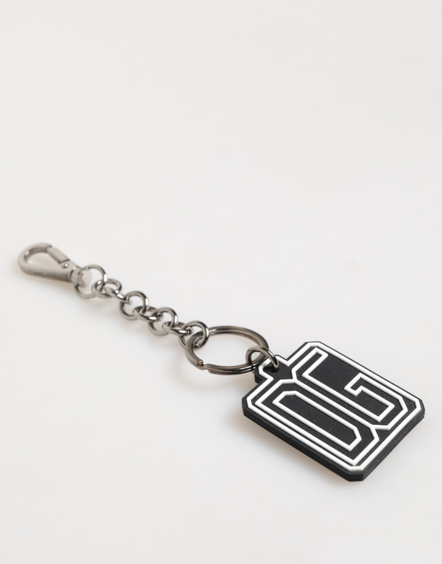Dolce & Gabbana Schwarz Weiß DG Gummi Logo Silber Männer Schlüsselanhänger Schlüsselanhänger