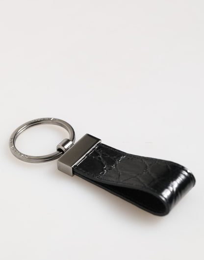 Dolce & Gabbana Schwarzes Leder Logo Metallring Schlüsselbundhalter Männer Schlüsselanhänger
