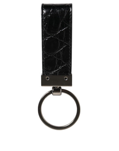 Dolce & Gabbana Schwarzes Leder Logo Metallring Schlüsselbundhalter Männer Schlüsselanhänger