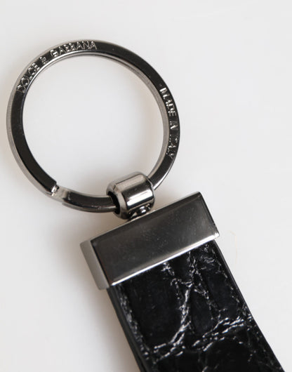 Dolce & Gabbana Schwarzes Leder Logo Metallring Schlüsselbundhalter Männer Schlüsselanhänger