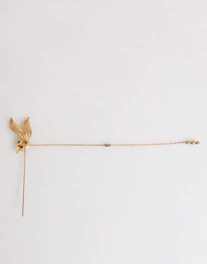 Dolce & Gabbana Gold Ton 925 Sterling Silber Kristall Kette Pin Brosche