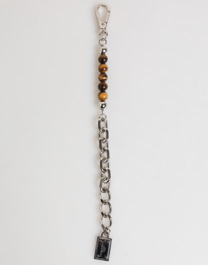 Dolce & Gabbana Silber Kette Messing Perlen Karabinerverschluss Logo Männer Armband