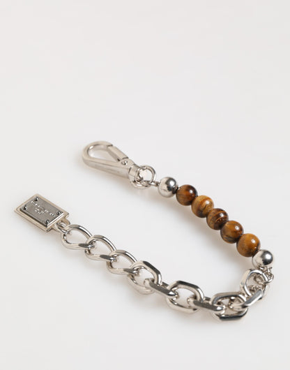 Dolce & Gabbana Silber Kette Messing Perlen Karabinerverschluss Logo Männer Armband