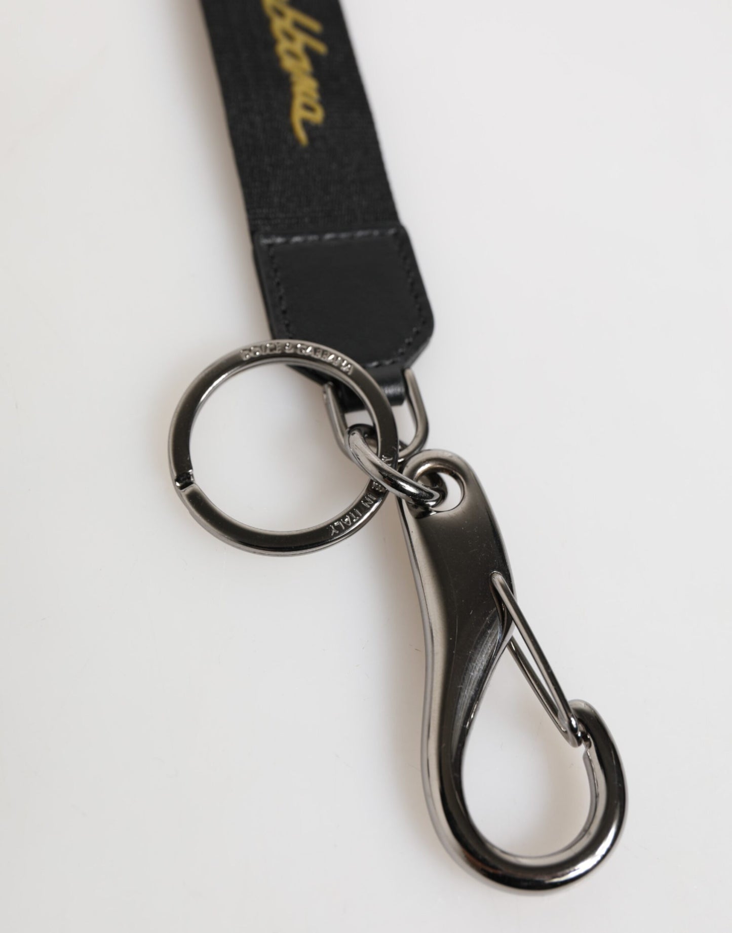 Dolce & Gabbana Schwarz Gelb Polyester DG Logo Silber Schlüsselanhänger Schlüsselanhänger