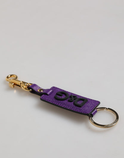 Dolce & Gabbana Lila DG Logo Leder Goldton Metall Schlüsselanhänger Schlüsselanhänger