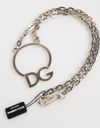 Dolce & Gabbana Silber-Ton Messing Kette DG Logo Anhänger Männer Halskette