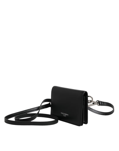 Dolce & Gabbana Schwarz Leder Bifold Kartenhalter Crossbody Herren Borse Tasche