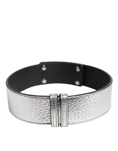 Dolce & Gabbana Silbernes strukturiertes Leder, goldfarbenes Metallhalsband