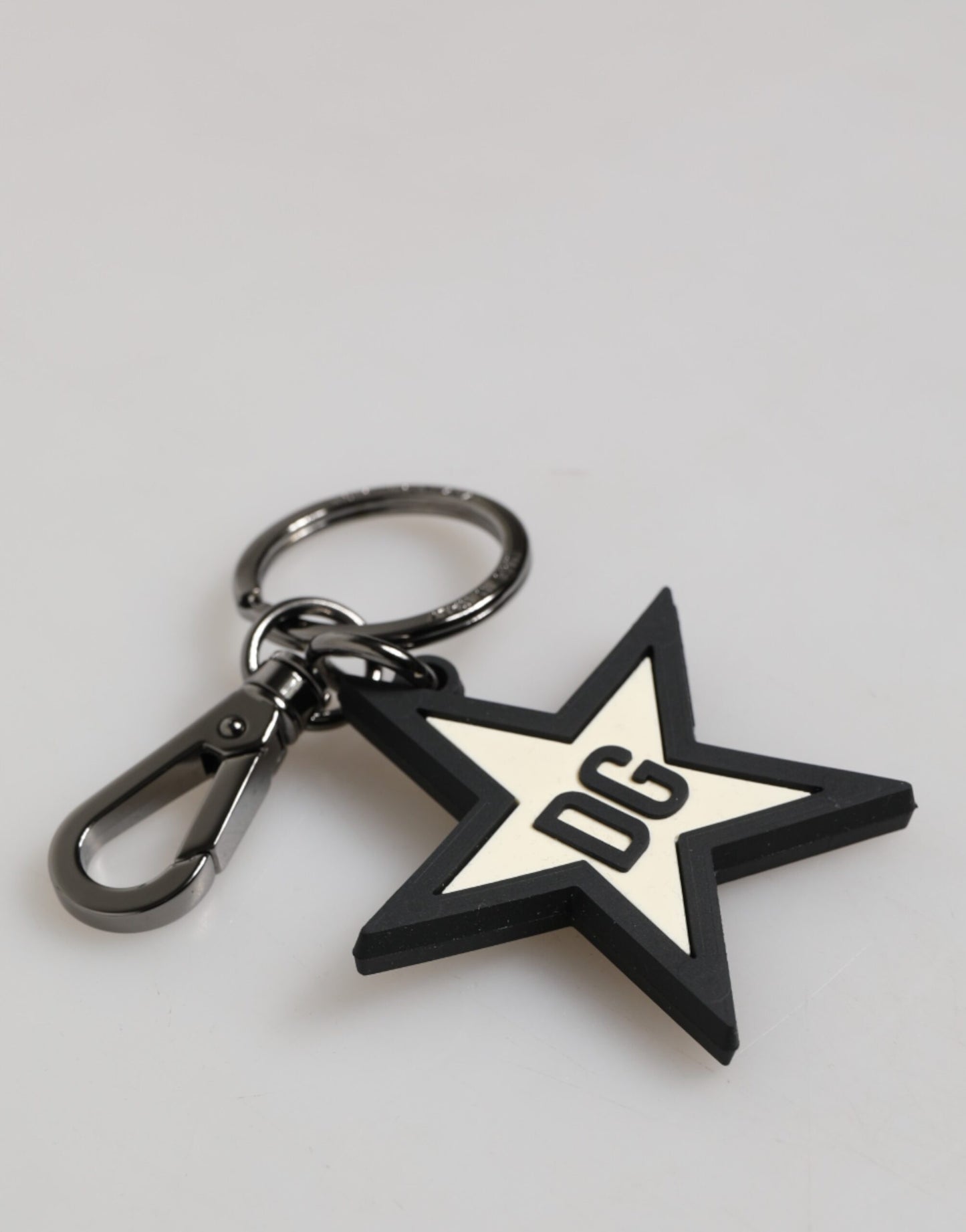 Dolce & Gabbana Weiß Schwarz DG Logo Star Gummi Herren Schlüsselanhänger Schlüsselring