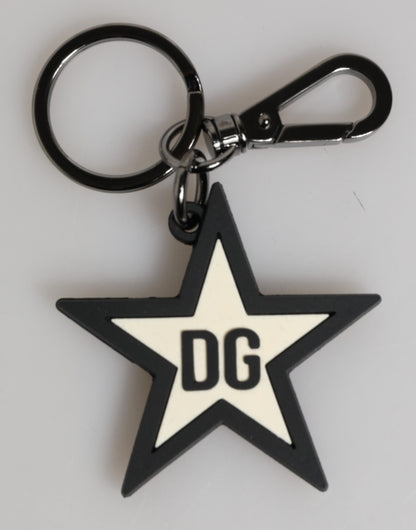 Dolce & Gabbana Weiß Schwarz DG Logo Star Gummi Herren Schlüsselanhänger Schlüsselring