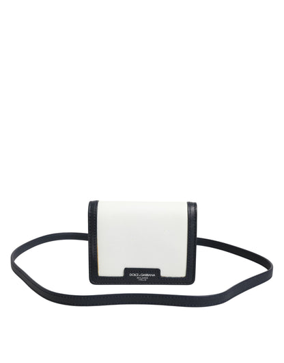 Dolce & Gabbana Beige Schwarz Leder Card Holder Crossbody Herren Borse Tasche