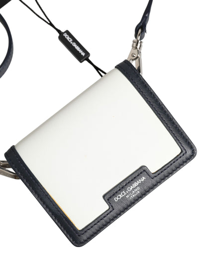 Dolce & Gabbana Beige Schwarz Leder Card Holder Crossbody Herren Borse Tasche