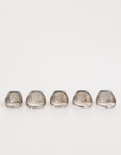 Dolce & Gabbana Silber-Ton Messing Schriftzug Set 5 Stück verstellbaren Ring