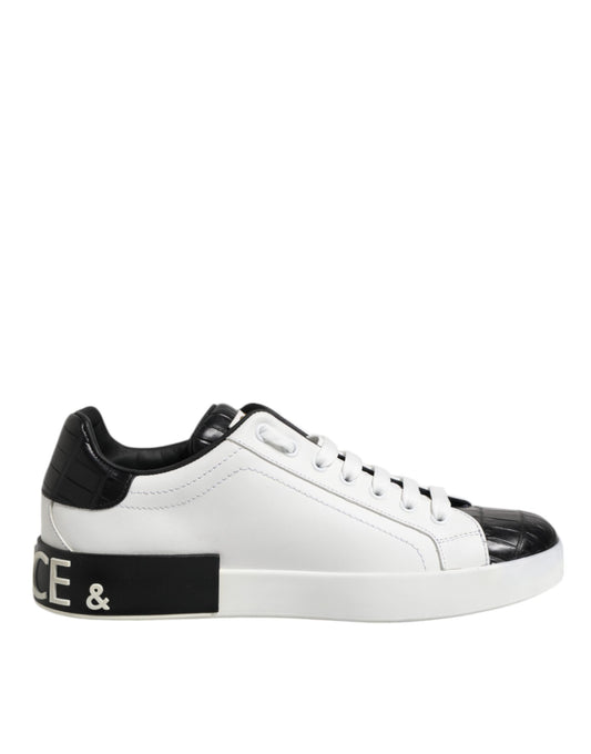 Dolce & Gabbana Weiß Schwarz Leder Portofino Sneaker Schuhe