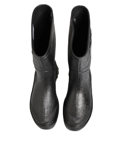 Dolce & Gabbana Metallic Schwarz Pull On Regen Stiefel Männer Schuhe