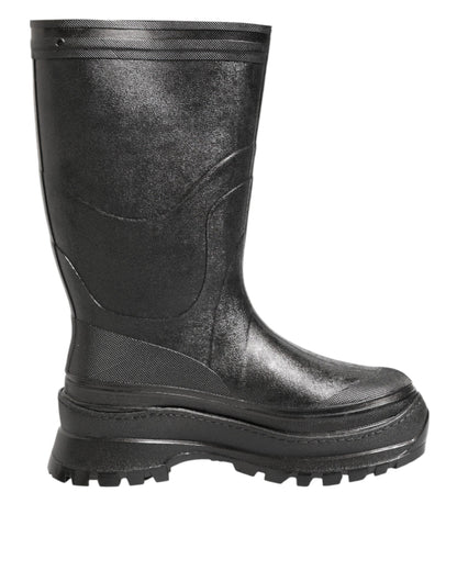 Dolce & Gabbana Metallic Schwarz Pull On Regen Stiefel Männer Schuhe