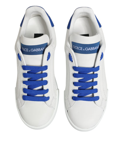 Dolce & Gabbana Weiß Blau Leder Low Top Turnschuhe Schuhe