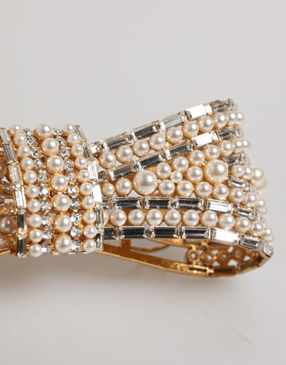 Dolce & Gabbana Gold-Ton Messing Bogen Kristall FauxPearl verschönert Brosche