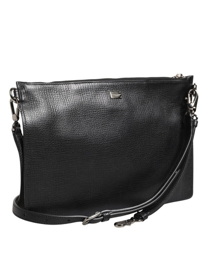 Dolce & Gabbana Schwarz Palmellato Leder Logo Plaque Umhängetasche Borse