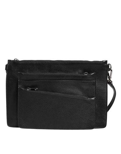 Dolce & Gabbana Schwarz Palmellato Leder Logo Plaque Umhängetasche Borse