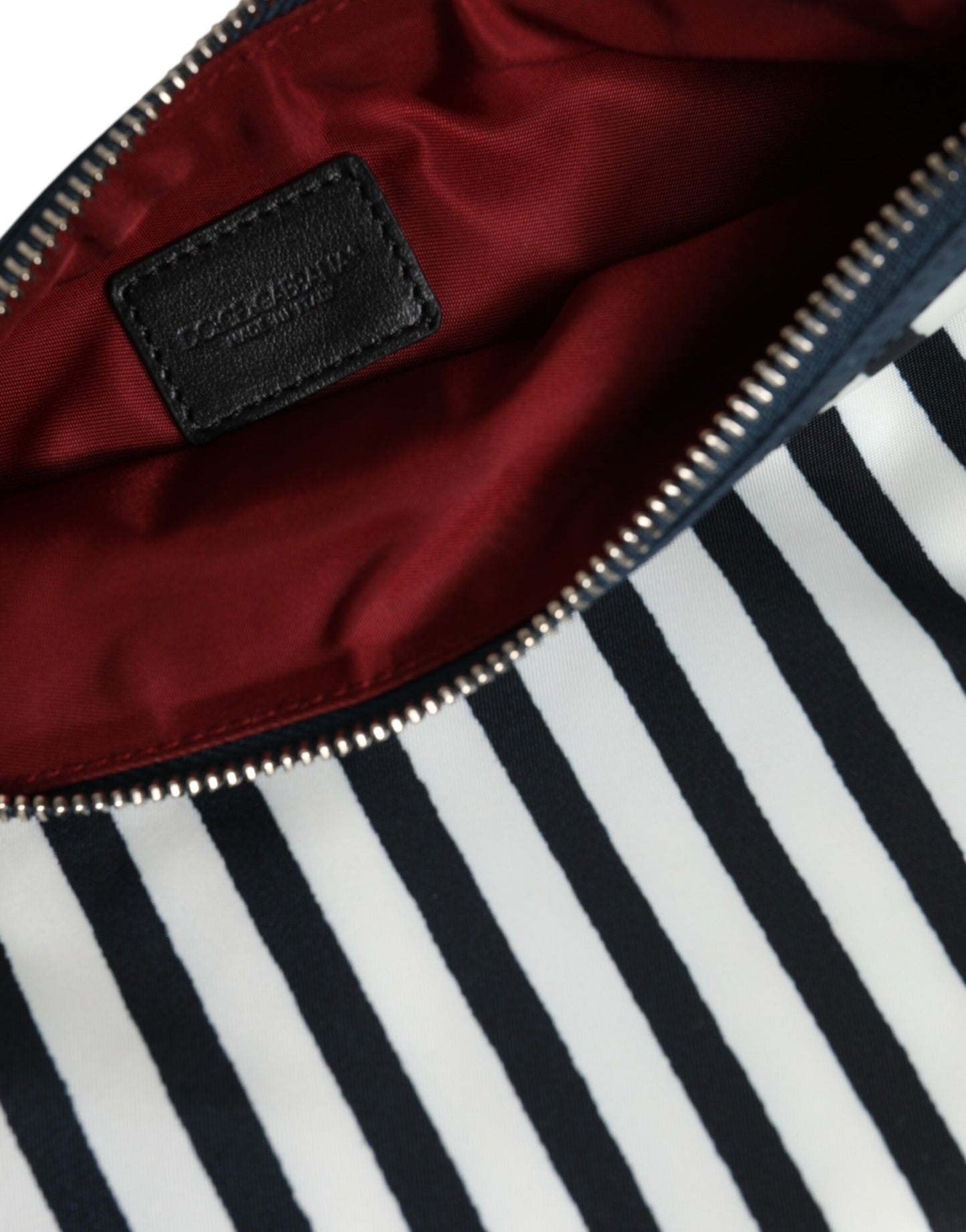 Dolce & Gabbana Schwarz-weiß gestreifte Logoplakette Clutch Borse Pouch Bag
