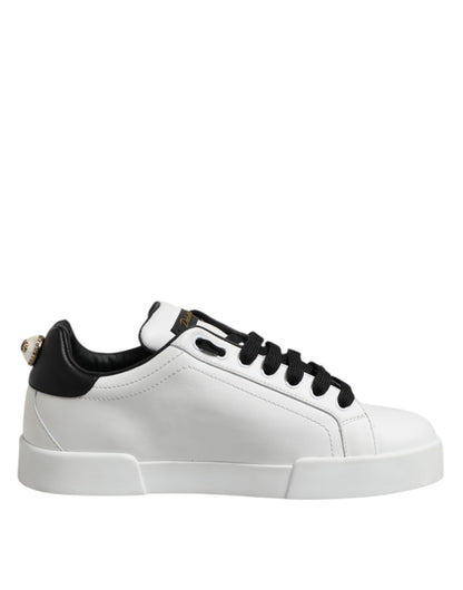 Dolce & Gabbana Weiß Leder Portofino Lace Up Turnschuhe