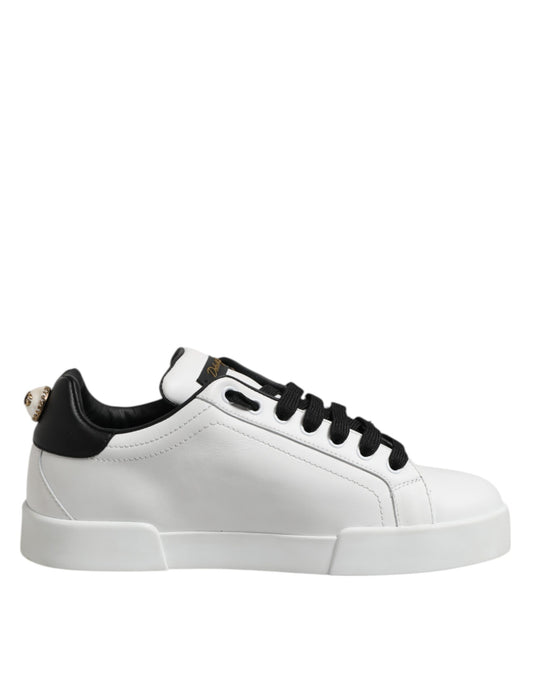 Dolce & Gabbana Weiß Leder Portofino Lace Up Turnschuhe