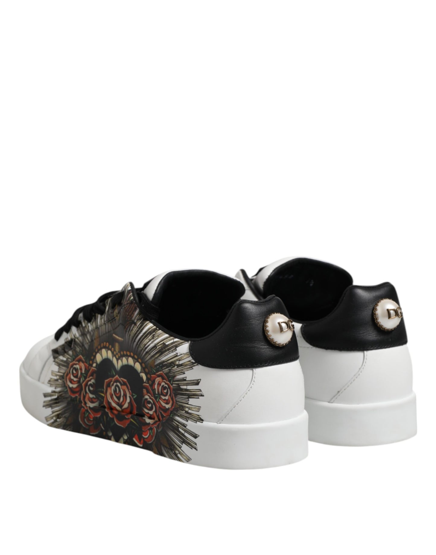 Dolce & Gabbana Weiß Leder Portofino Lace Up Turnschuhe