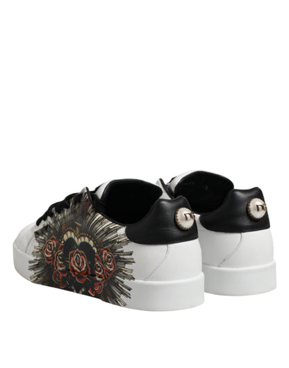 Dolce & Gabbana Weiß Leder Portofino Lace Up Turnschuhe