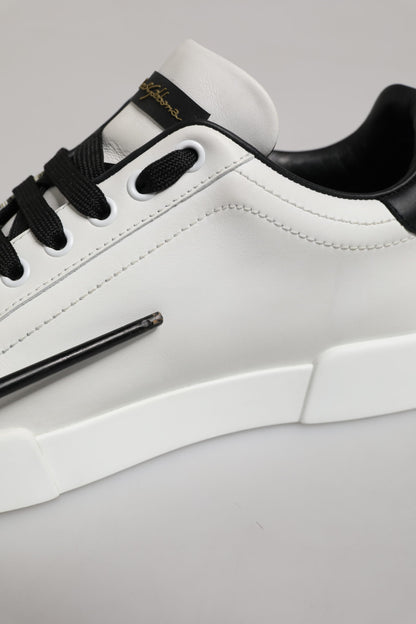 Dolce & Gabbana Weiß Leder Portofino Lace Up Turnschuhe