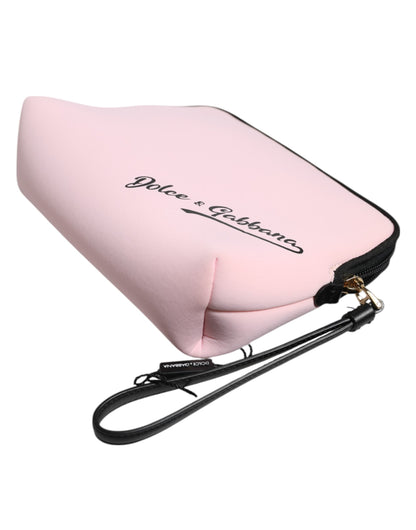 Dolce & Gabbana Rosa Solid Nylon DG Logo Print Clutch Zip Borse Pouch Tasche
