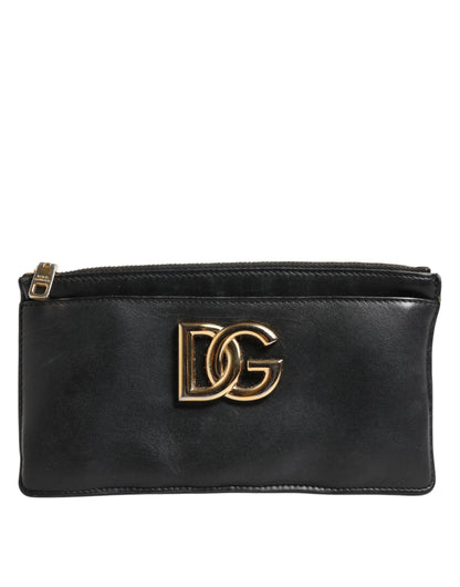Dolce & Gabbana Schwarzes Kalbsleder DG Logo Damen Karteninhaberin Brieftasche