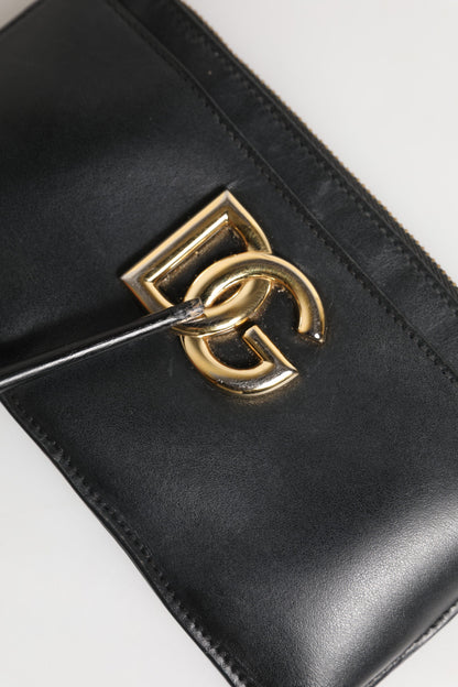 Dolce & Gabbana Schwarzes Kalbsleder DG Logo Damen Karteninhaberin Brieftasche