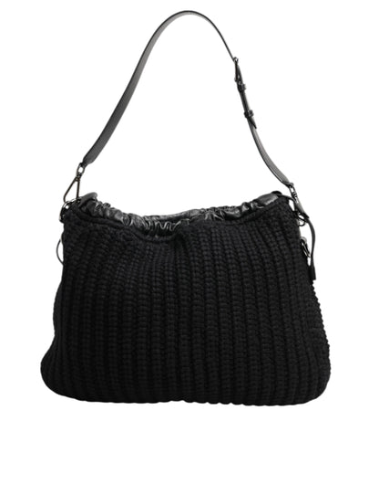 Dolce & Gabbana Schwarz Kaschmir gestrickt Leder Schulter Frauen Borse Tasche