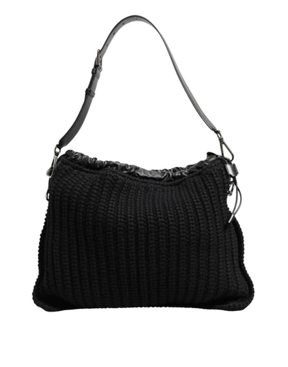 Dolce & Gabbana Schwarz Kaschmir gestrickt Leder Schulter Frauen Borse Tasche