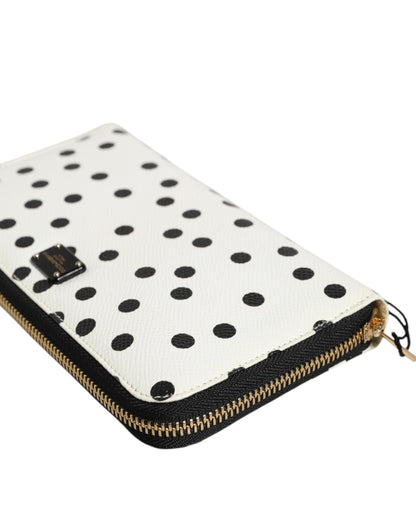 Dolce & Gabbana Weiß Schwarz Gepunktetes Leder Zip Around Continental Geldbörse