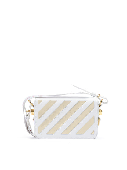Off-White Weiß/Gold Metallic-Streifen Mini Crossbody Tasche