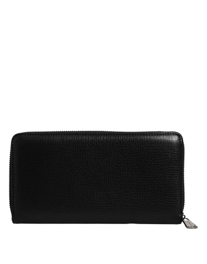 Dolce & Gabbana Schwarzes Kalbsleder Logo Zip Around Continental Brieftasche