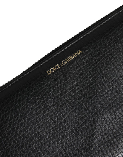 Dolce & Gabbana Schwarzes Kalbsleder Logo Zip Around Continental Brieftasche