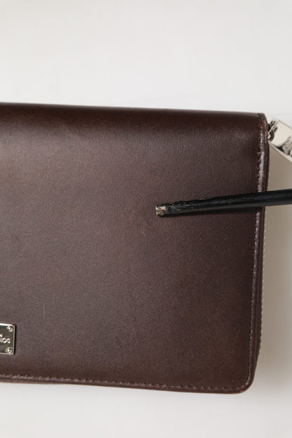 Dolce & Gabbana Braunes Kalbsleder Logo Zip Around Continental Brieftasche