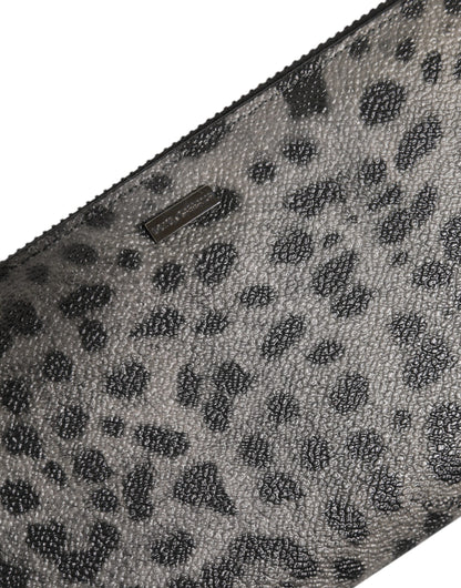 Dolce & Gabbana Schwarzer grauer Leopard Leder Zip Around Continental Geldbörse