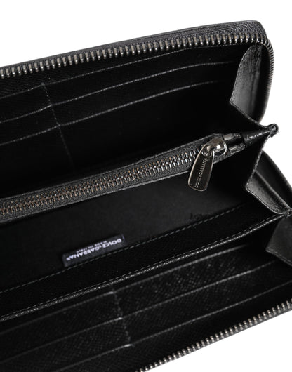 Dolce & Gabbana Schwarzer grauer Leopard Leder Zip Around Continental Geldbörse