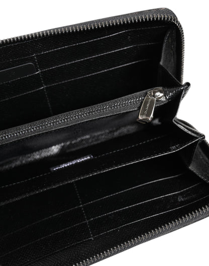 Dolce & Gabbana Schwarzer grauer Leopard Leder Zip Around Continental Geldbörse