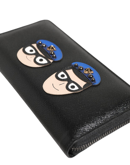Dolce & Gabbana Schwarzes Leder #DGFAMILY Zipper Continental Herren Geldbörse