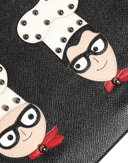 Dolce & Gabbana Schwarzes Leder #DGFAMILY Verschönerte Herren Clutch Pouch Tasche
