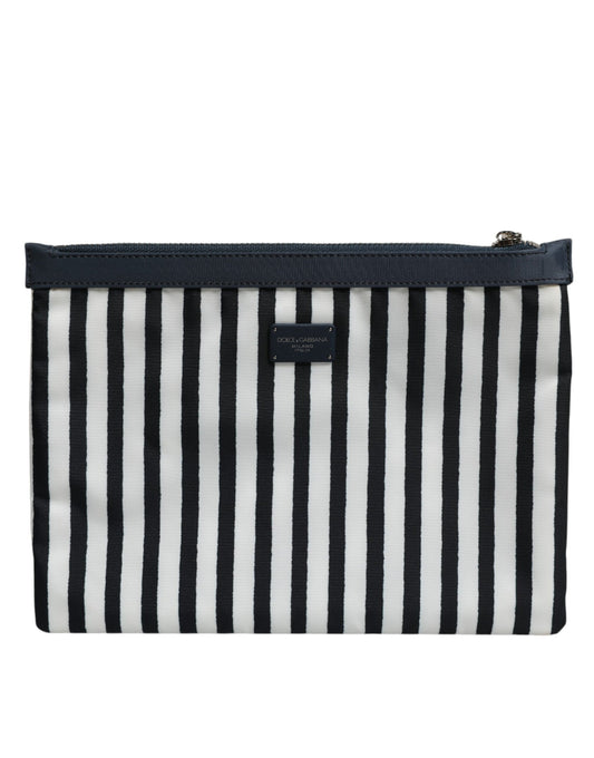 Dolce & Gabbana Schwarz-weiß gestreifte Logo-Plakette Clutch Pouch Bag