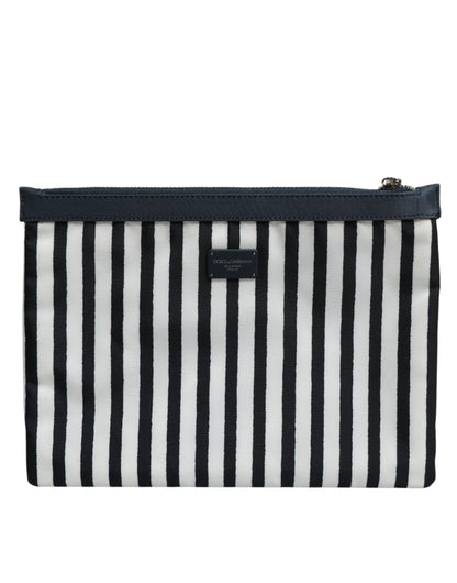 Dolce & Gabbana Schwarz-weiß gestreifte Logo-Plakette Clutch Pouch Bag